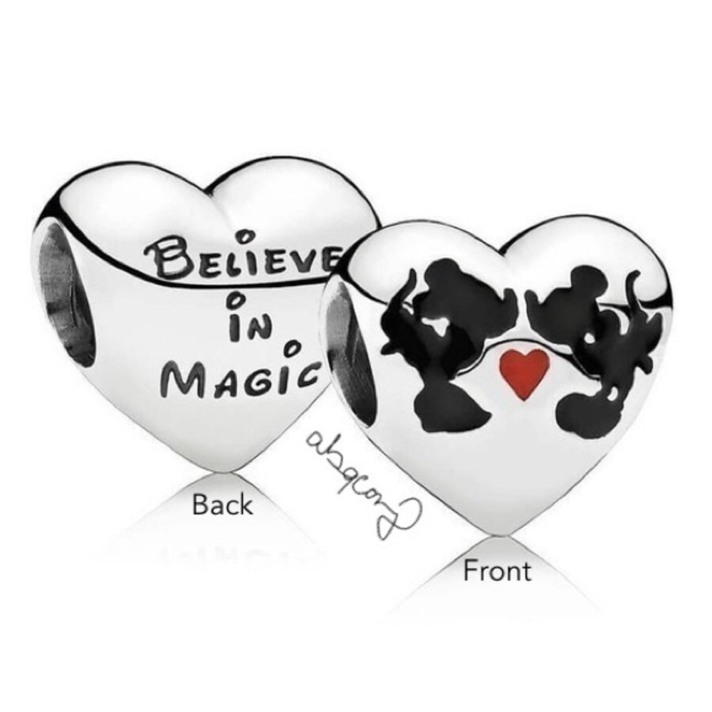 EUC Pandora 791443ENMX Sterling Silver Mickey & Minnie Kiss Disney Charm